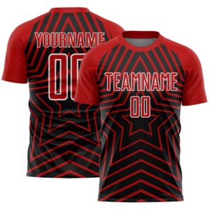 Black Red White Stars Sublimation Soccer Uniform…