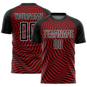 Black Red White Wavy Lines Sublimation Soccer…