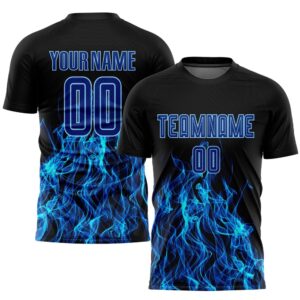 Black Royal Light Blue Flame Sublimation Soccer…
