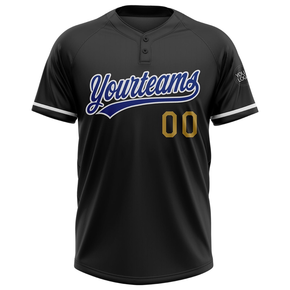 Black Royal Old Gold Two Button Unisex Softball Jersey, Custom Team Softball Jersey Black Royal Old Gold Two Button Unisex Softball Jersey, Custom Team Softball Jersey