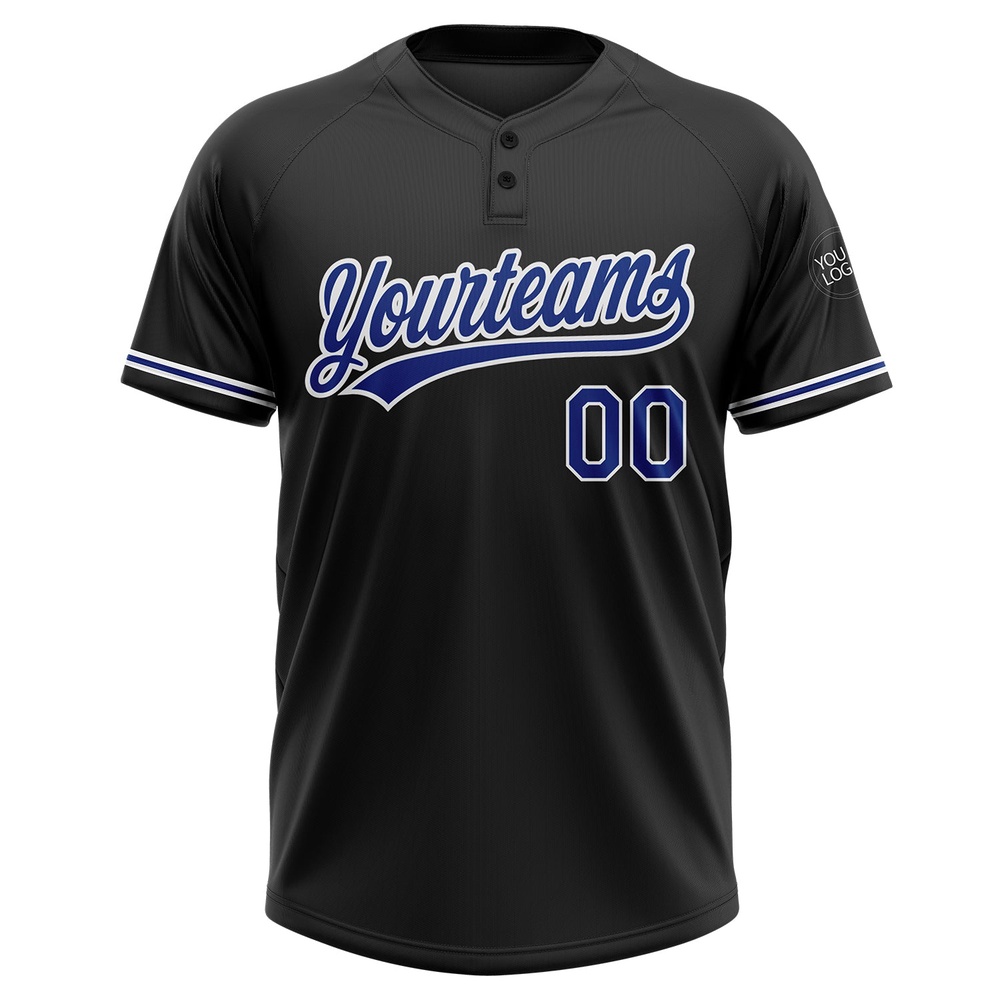 Black Royal White Two Button Unisex Softball Jersey, Custom Team Softball Jersey