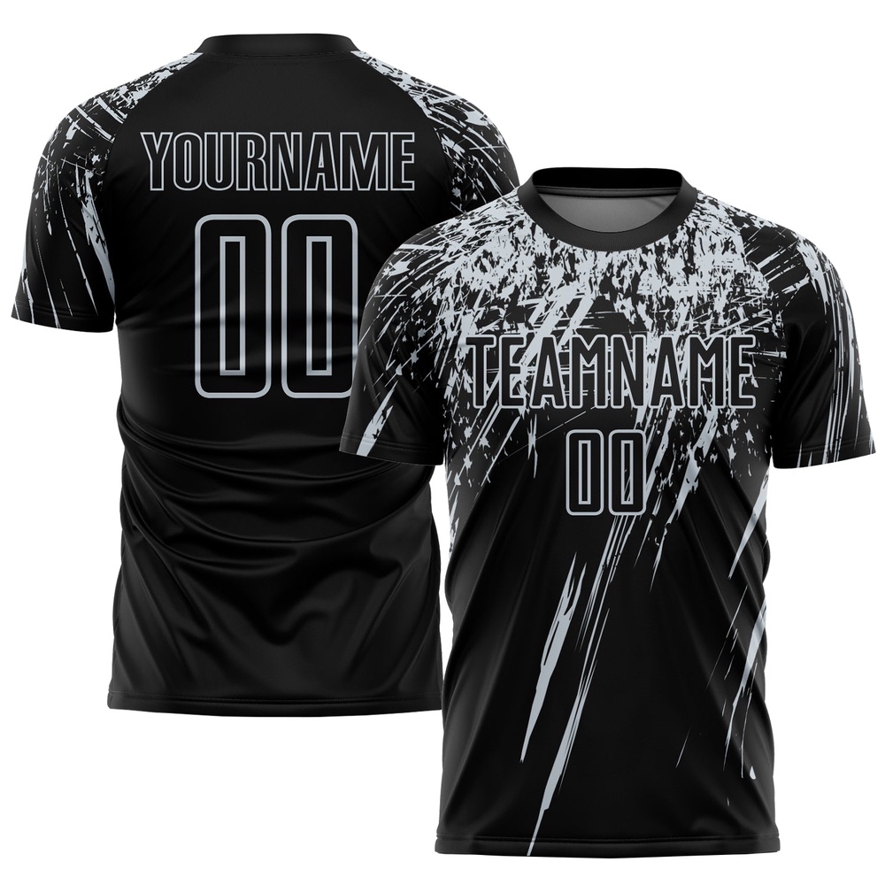 Black Silver Sublimation Soccer Uniform Jersey, Custom Team Soccer Jersey Shirt