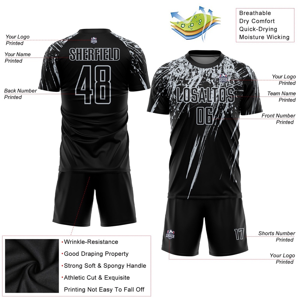 Black Silver Sublimation Soccer Uniform Jersey, Custom Team Soccer Jersey Shirt