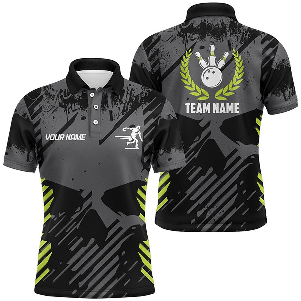 Black Skull Bowling Shirt For Men Custom Bowling Polo Shirt Bowling Team Skull League Polo Shirt, Personalized Bowling Team Shirt