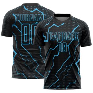 Black Sky Blue Lightning Sublimation Soccer Uniform…