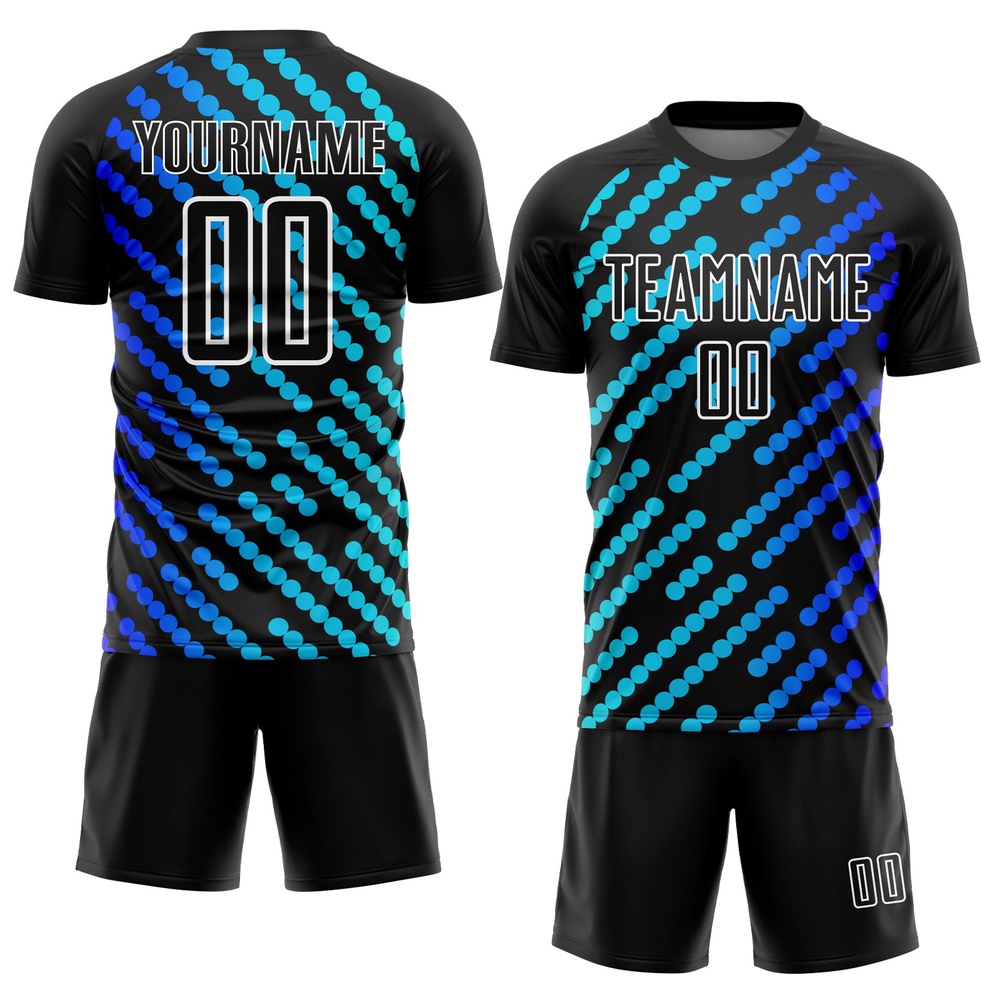 Black Sky Blue Royal Lines Sublimation Soccer Uniform Jersey, Custom Team Soccer Jersey Shirt