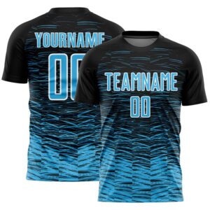 Black Sky Blue White Line Sublimation Soccer…
