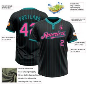 Black Teal Pinstripe Pink Two Button Unisex Softball Jersey Custom Team Softball Jersey 3 b7fkqq.jpg