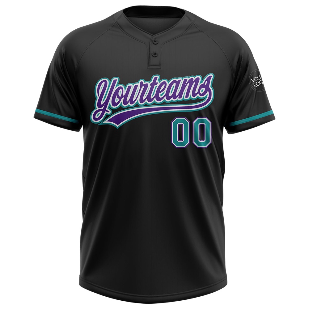 Black Teal Purple Two Button Unisex Softball Jersey, Custom Team Softball Jersey Black Teal Purple Two Button Unisex Softball Jersey, Custom Team Softball Jersey