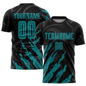 Black Teal Sublimation Soccer Uniform Jersey, Custom…