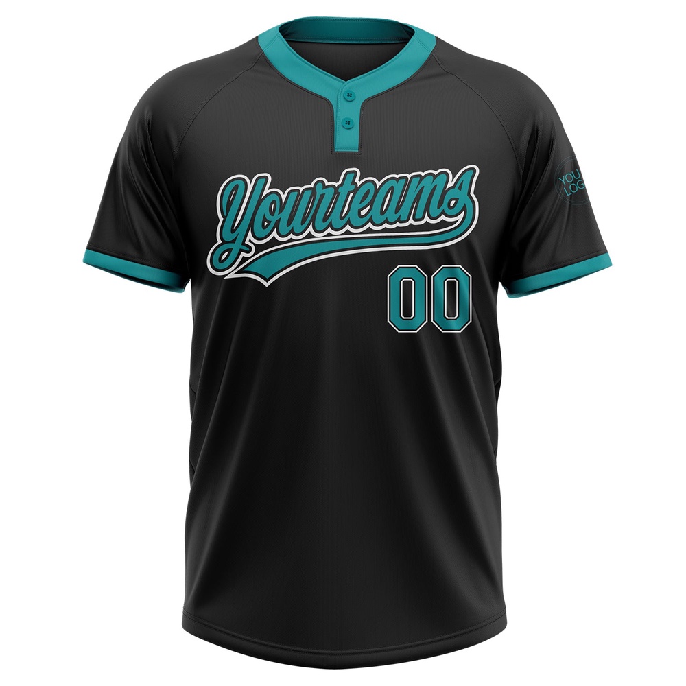 Black Teal White Two Button Unisex Softball Jersey, Custom Team Softball Jersey Black Teal White Two Button Unisex Softball Jersey, Custom Team Softball Jersey