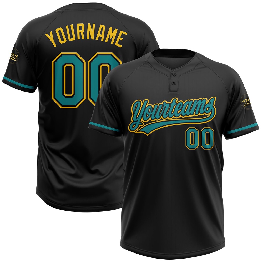 Black Teal Yellow Two Button Unisex Softball Jersey, Custom Team Softball Jersey Black Teal Yellow Two Button Unisex Softball Jersey, Custom Team Softball Jersey