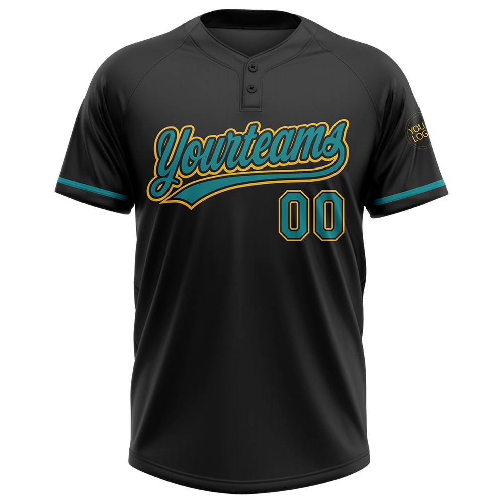 Black Teal Yellow Two Button Unisex Softball Jersey, Custom Team Softball Jersey Black Teal Yellow Two Button Unisex Softball Jersey, Custom Team Softball Jersey