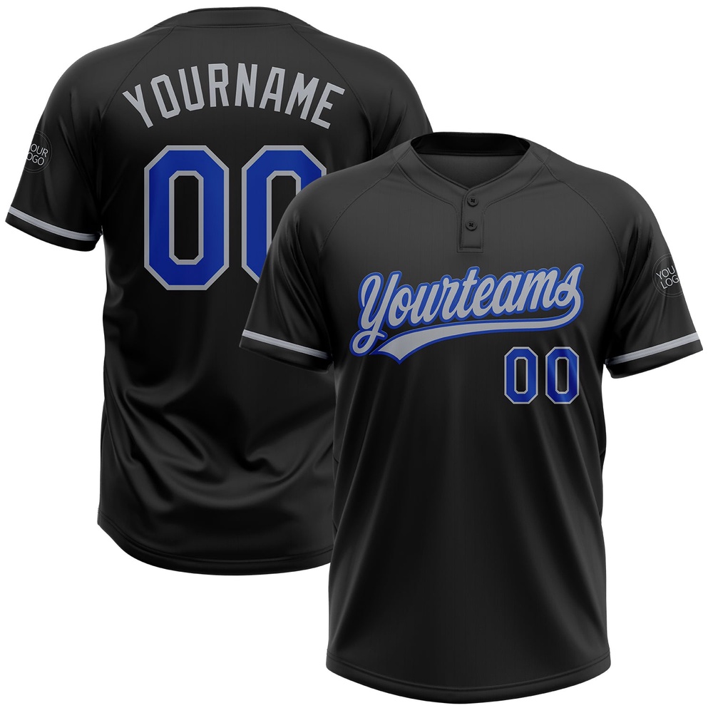 Black Thunder Blue Gray Two Button Unisex Softball Jersey, Custom Team Softball Jersey Black Thunder Blue Gray Two Button Unisex Softball Jersey, Custom Team Softball Jersey