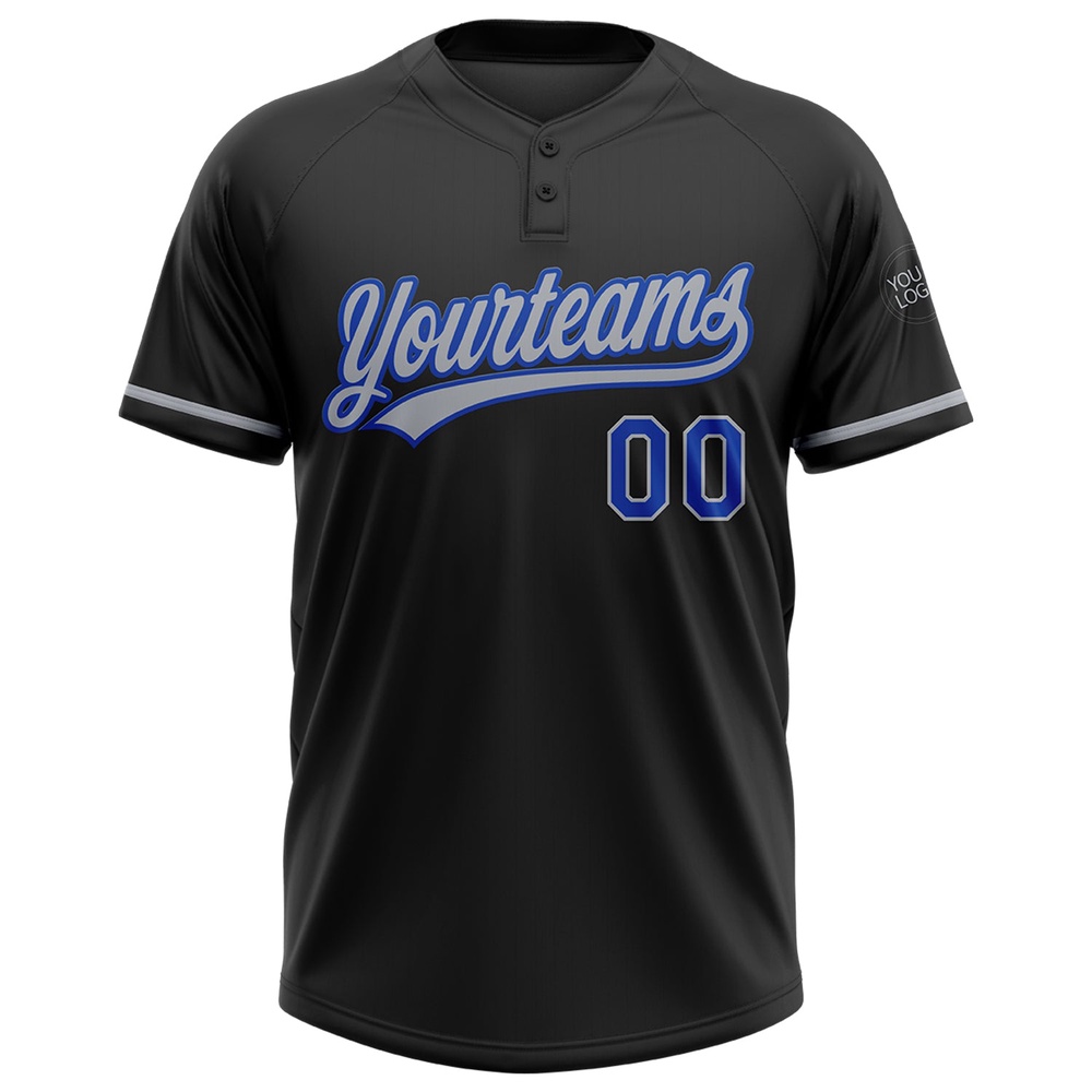 Black Thunder Blue Gray Two Button Unisex Softball Jersey, Custom Team Softball Jersey Black Thunder Blue Gray Two Button Unisex Softball Jersey, Custom Team Softball Jersey