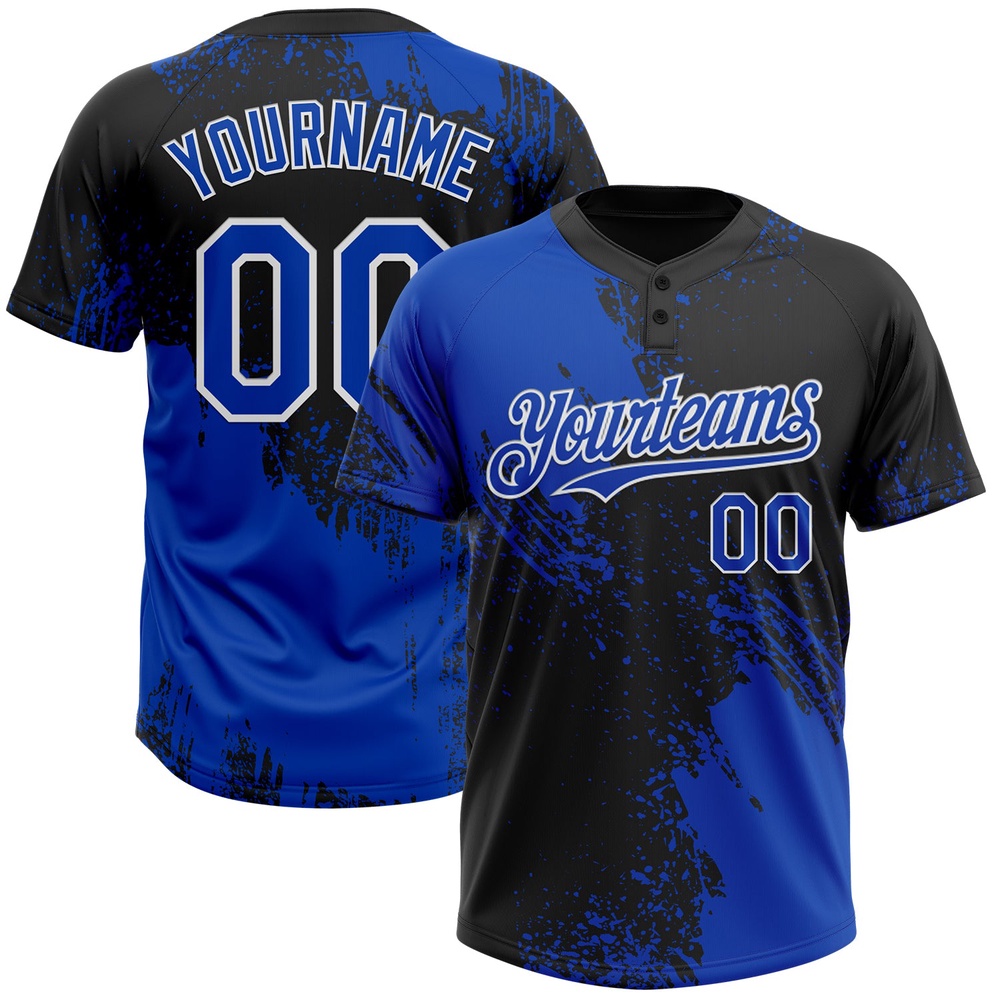 Black Thunder Blue White 3D Pattern Abstract Brush Stroke Two Button Unisex Softball Jersey, Custom Team Softball Jersey Black Thunder Blue White 3D Pattern Abstract Brush Stroke Two Button Unisex Softball Jersey, Custom Team Softball Jersey