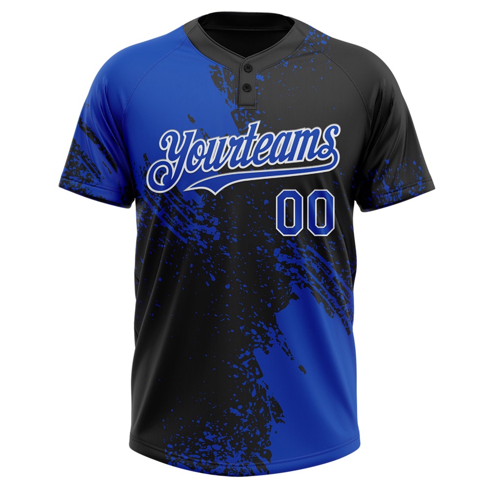 Black Thunder Blue White 3D Pattern Abstract Brush Stroke Two Button Unisex Softball Jersey, Custom Team Softball Jersey Black Thunder Blue White 3D Pattern Abstract Brush Stroke Two Button Unisex Softball Jersey, Custom Team Softball Jersey