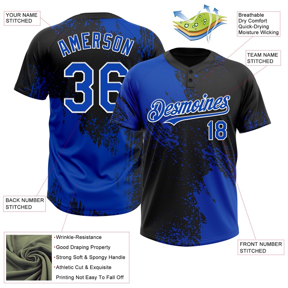 Black Thunder Blue White 3D Pattern Abstract Brush Stroke Two Button Unisex Softball Jersey, Custom Team Softball Jersey Black Thunder Blue White 3D Pattern Abstract Brush Stroke Two Button Unisex Softball Jersey, Custom Team Softball Jersey
