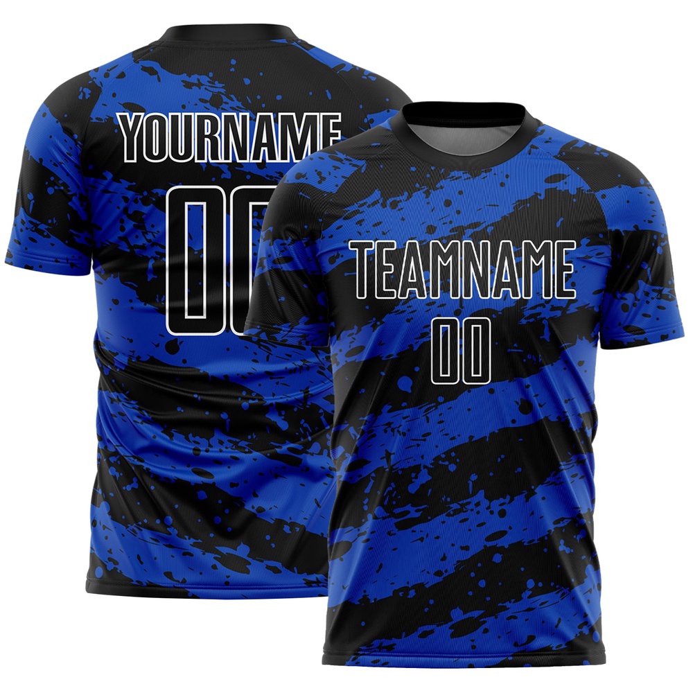 Black Thunder Blue White Splash Sublimation Soccer Uniform Jersey, Custom Team Soccer Jersey Shirt