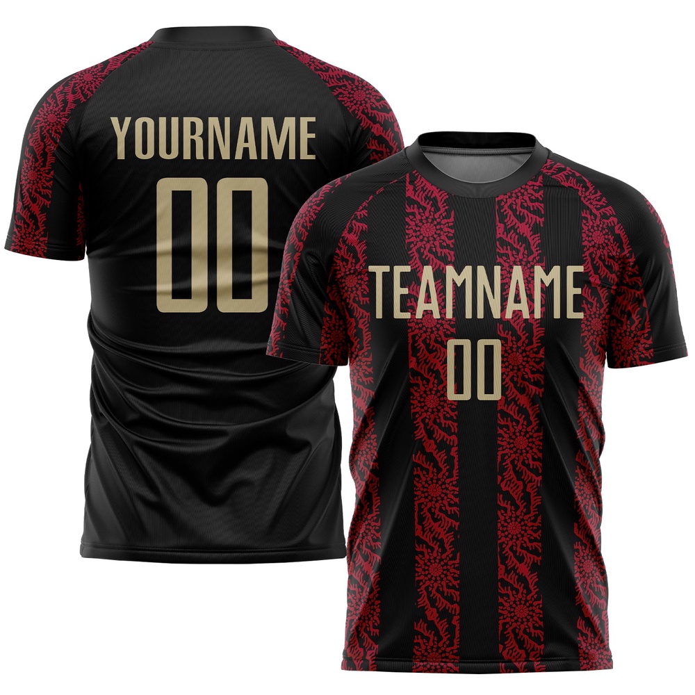 Black Vegas Gold Red Sublimation Soccer Uniform Jersey, Custom Team Soccer Jersey Shirt