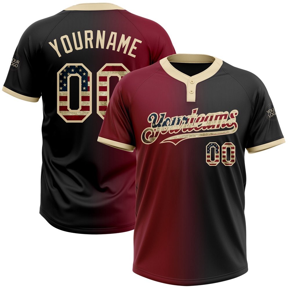 Black Vintage USA Flag Crimson City Cream Gradient Fashion Two Button Unisex Softball Jersey, Custom Team Softball Jersey