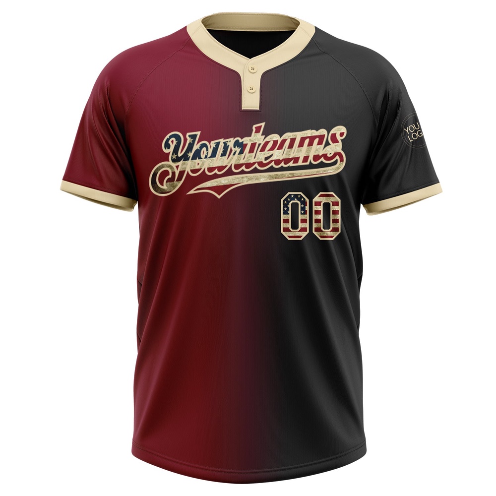 Black Vintage USA Flag Crimson City Cream Gradient Fashion Two Button Unisex Softball Jersey, Custom Team Softball Jersey