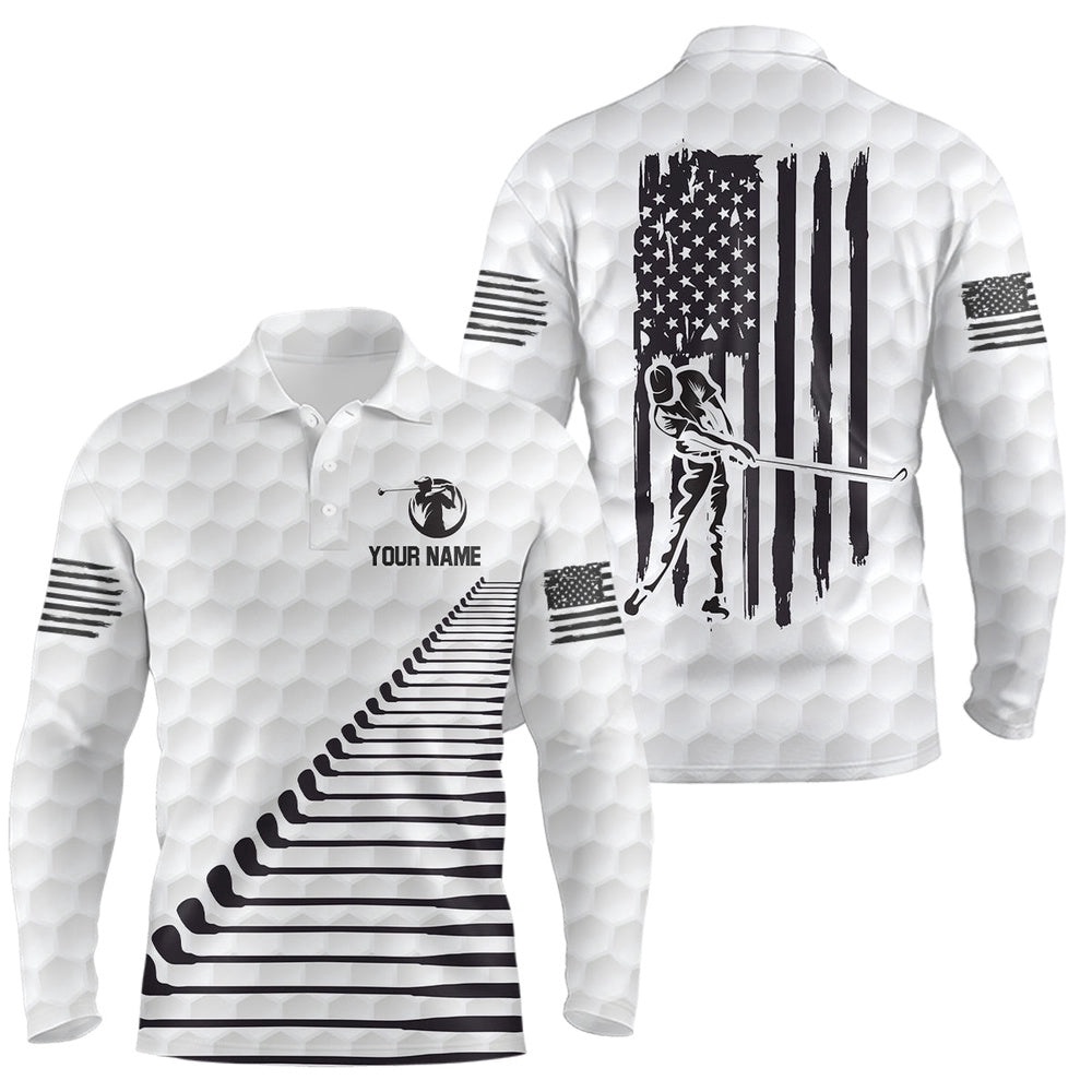 Black White American Flag Men’s Golf Polo Shirts Custom Patriotic Golf Shirts For Men Golf Clubs, Golf Polo Shirt, Golf Shirts