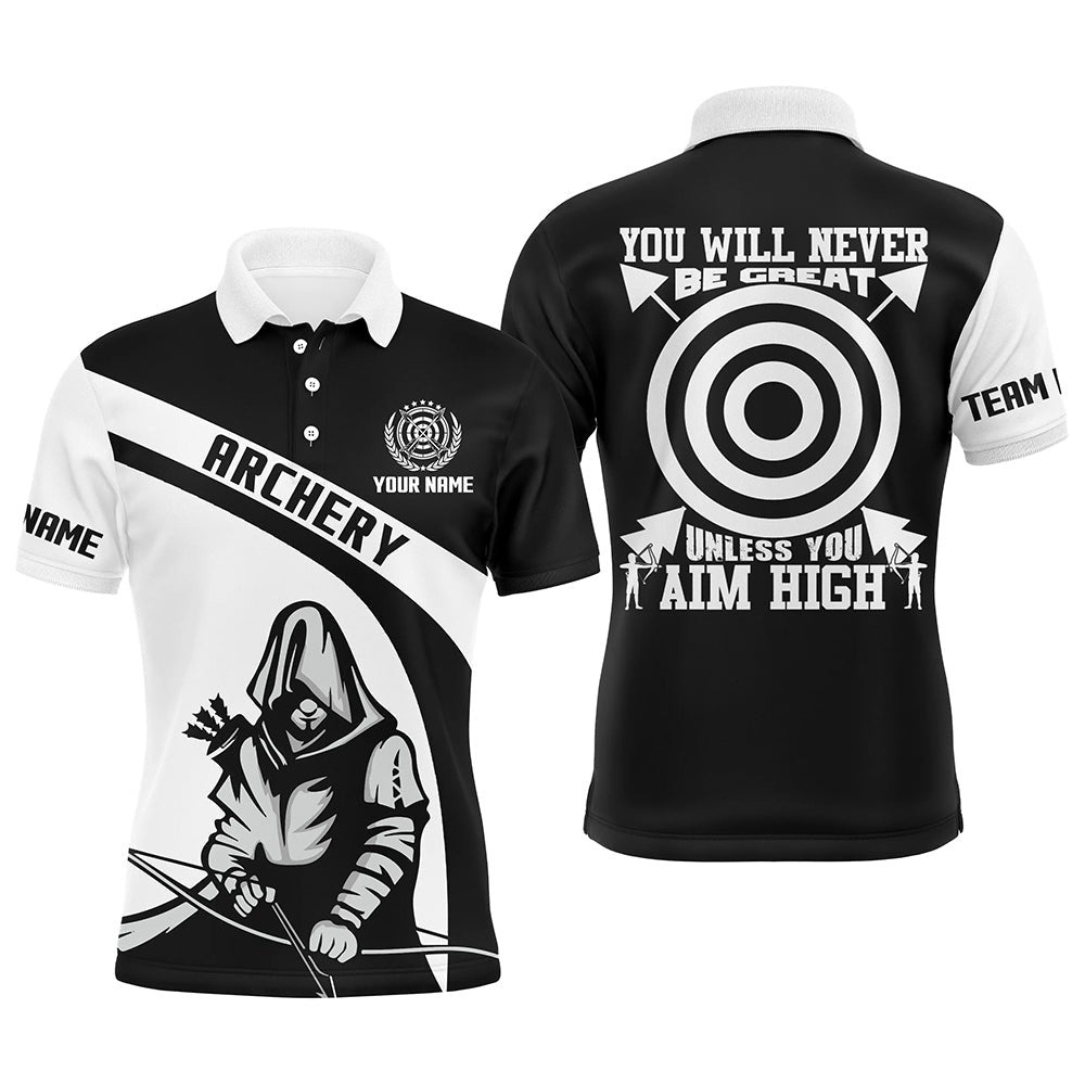 Black White Archery Player Men Polo Shirts Custom Name Funny Saying Archery Shirts, Custom Archery Team Polo Shirt