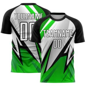 Black White Aurora Green Sublimation Soccer Uniform…