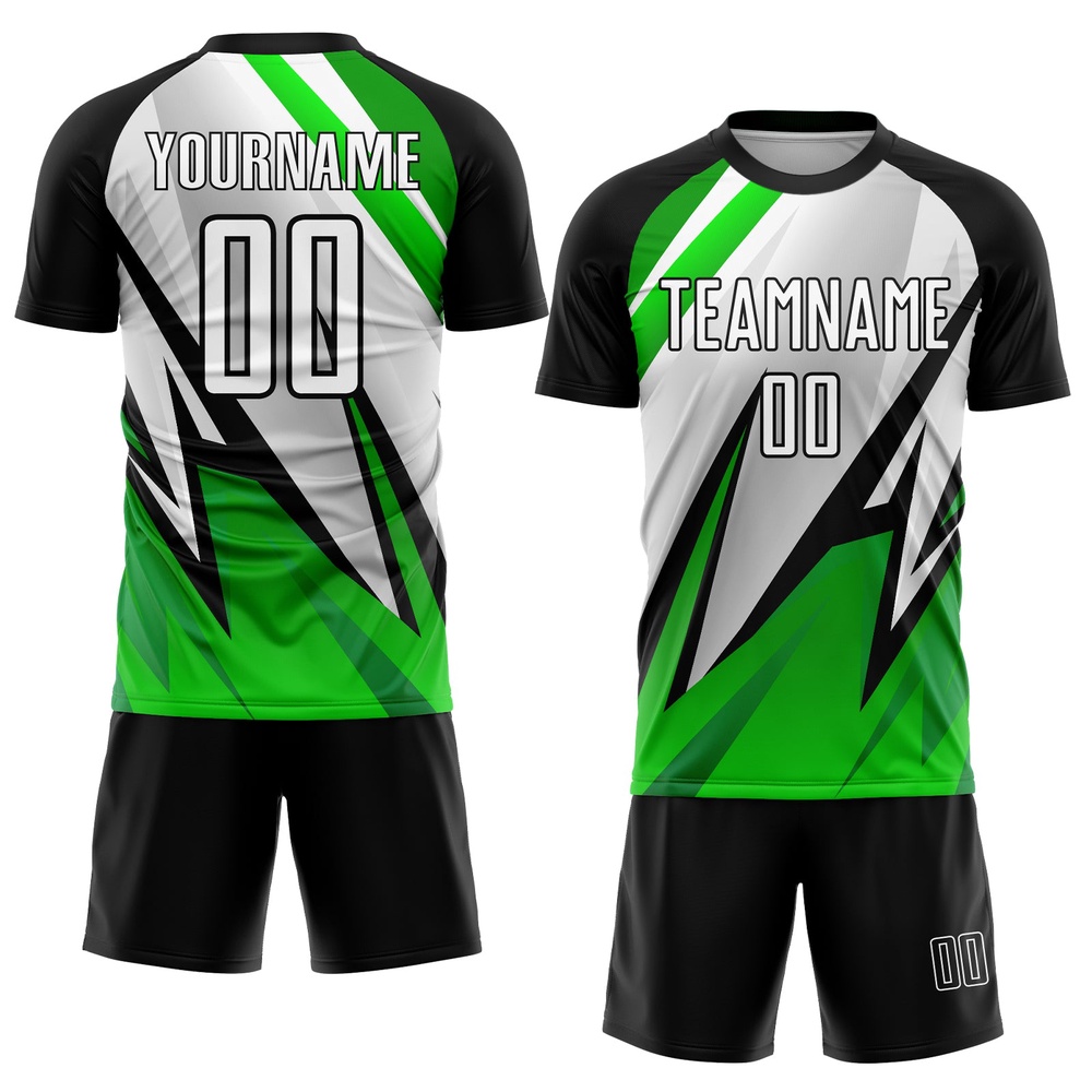 Black White Aurora Green Sublimation Soccer Uniform Jersey, Custom Team Soccer Jersey Shirt