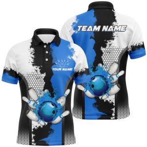 Black White Bowling Fire League Polo Shirt…