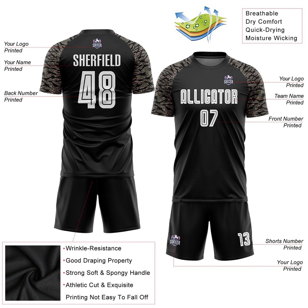 Black White Camo Sublimation Soccer Uniform Jersey, Custom Team Soccer Jersey Shirt