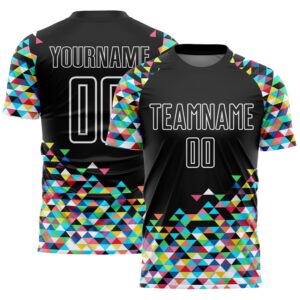 Black White Colorful Geometric Triangle Sublimation Soccer…