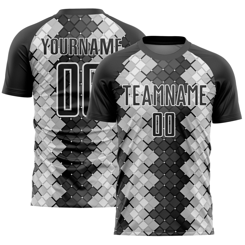 Black White Geometric Shapes Sublimation Soccer Uniform Jersey, Custom Team Soccer Jersey Shirt Black White Geometric Shapes Sublimation Soccer Uniform Jersey, Custom Team Soccer Jersey Shirt