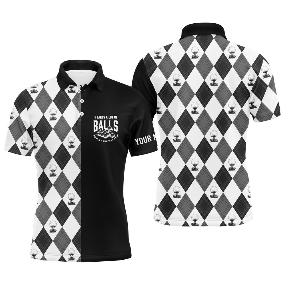 Black White Golf Pattern Men’s Golf Polos Shirts Custom It Takes A Lot Of Balls To Golf The Way I Do, Golf Polo Shirt, Golf Shirts Black White Golf Pattern Men’s Golf Polos Shirts Custom It Takes A Lot Of Balls To Golf The Way I Do, Golf Polo Shirt, Golf Shirts