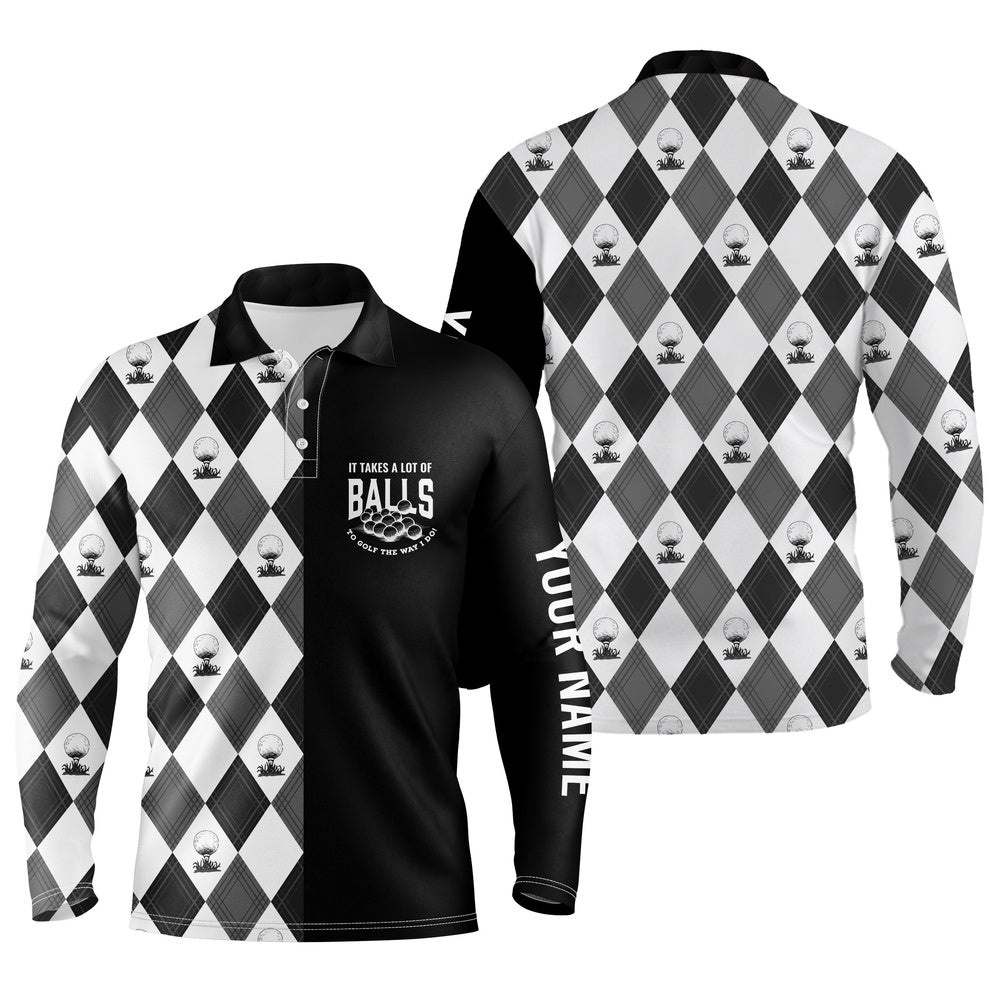 Black White Golf Pattern Men’s Golf Polos Shirts Custom It Takes A Lot Of Balls To Golf The Way I Do, Golf Polo Shirt, Golf Shirts Black White Golf Pattern Men’s Golf Polos Shirts Custom It Takes A Lot Of Balls To Golf The Way I Do, Golf Polo Shirt, Golf Shirts