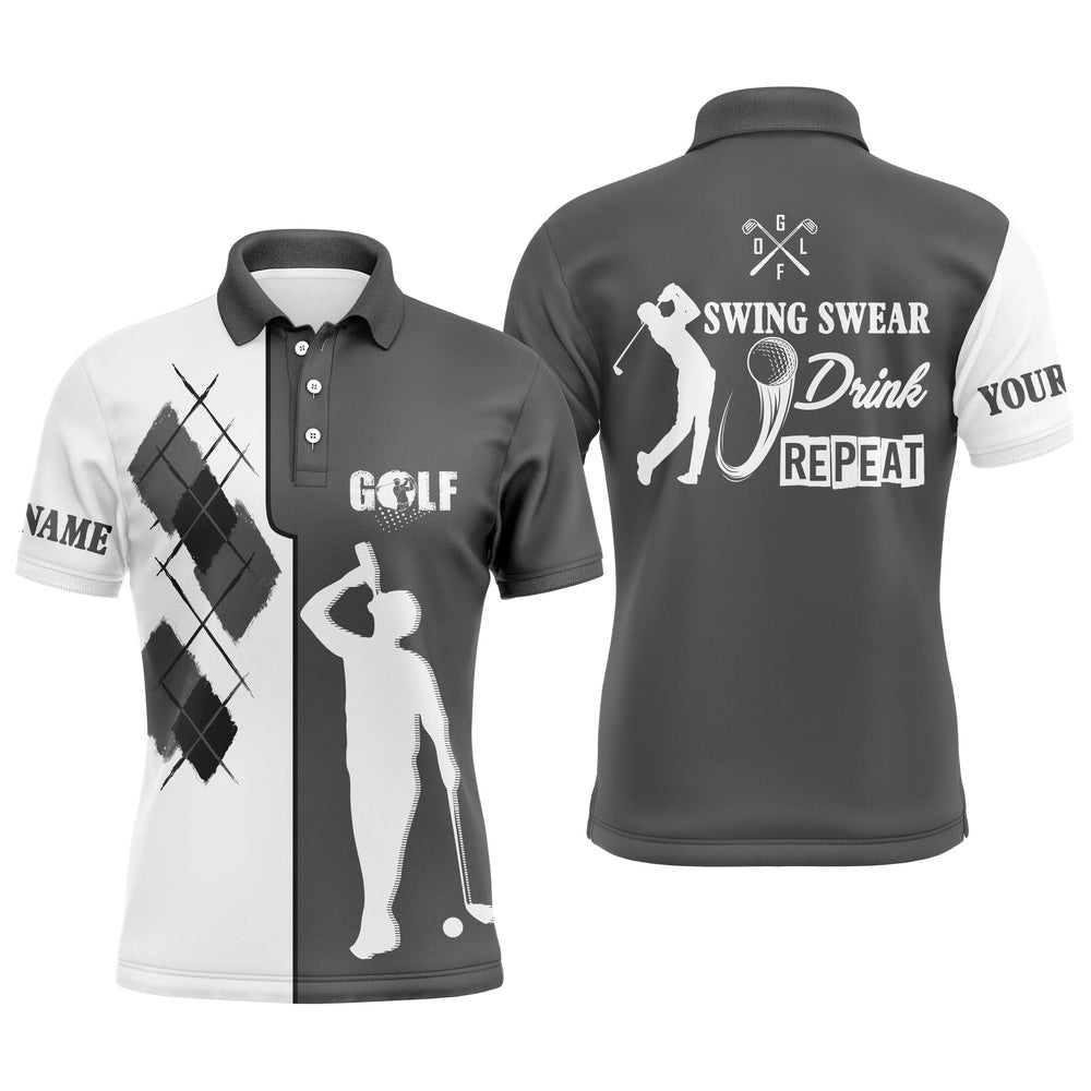 Black White Men Golf Polo Shirts Custom Name Swing Swear Drink Repeat Golf Shirt, Golf Outfit Men, Golf Polo Shirt, Golf Shirts Black White Men Golf Polo Shirts Custom Name Swing Swear Drink Repeat Golf Shirt, Golf Outfit Men, Golf Polo Shirt, Golf Shirts