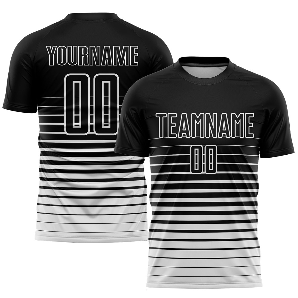 Black White Pinstripe Fade Fashion Sublimation Soccer Uniform Jersey, Custom Team Soccer Jersey Shirt Black White Pinstripe Fade Fashion Sublimation Soccer Uniform Jersey, Custom Team Soccer Jersey Shirt