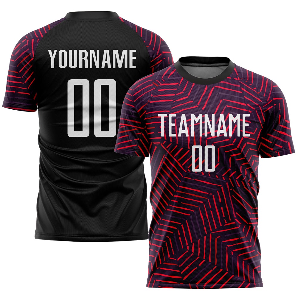 Black White Red Sublimation Soccer Uniform Jersey, Custom Team Soccer Jersey Shirt Black White Red Sublimation Soccer Uniform Jersey, Custom Team Soccer Jersey Shirt
