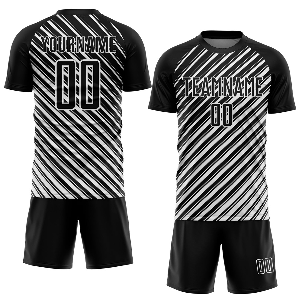 Black White Slash Sublimation Soccer Uniform Jersey, Custom Team Soccer Jersey Shirt Black White Slash Sublimation Soccer Uniform Jersey, Custom Team Soccer Jersey Shirt