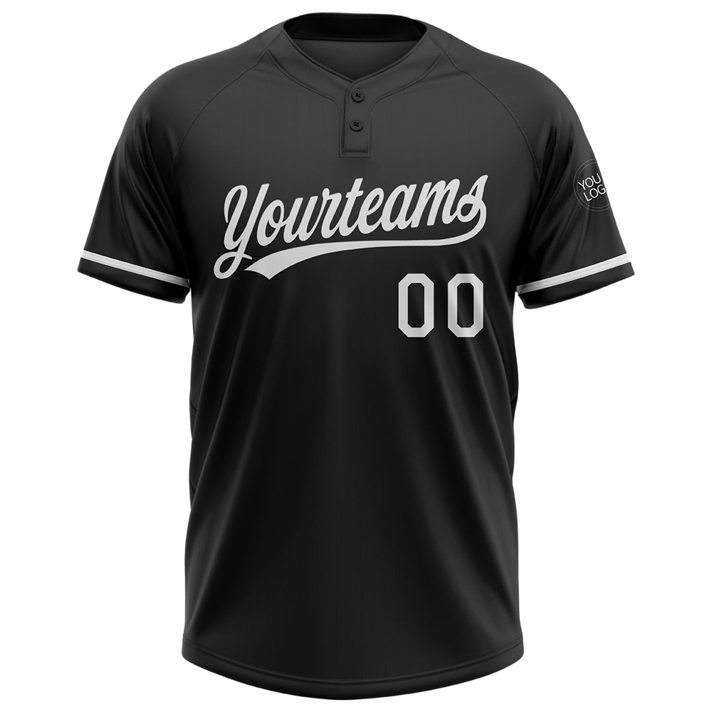 Black White Two Button Unisex Softball Jersey, Custom Team Softball Jersey