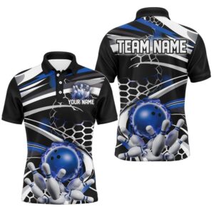Blue And Black Custom Flame Bowling Shirt…