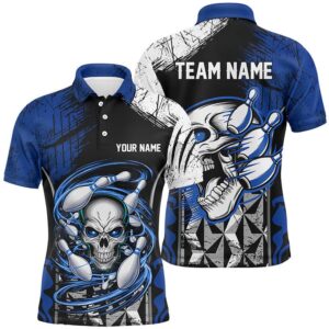 Blue And Black Custom Skull Bowling Shirts,…