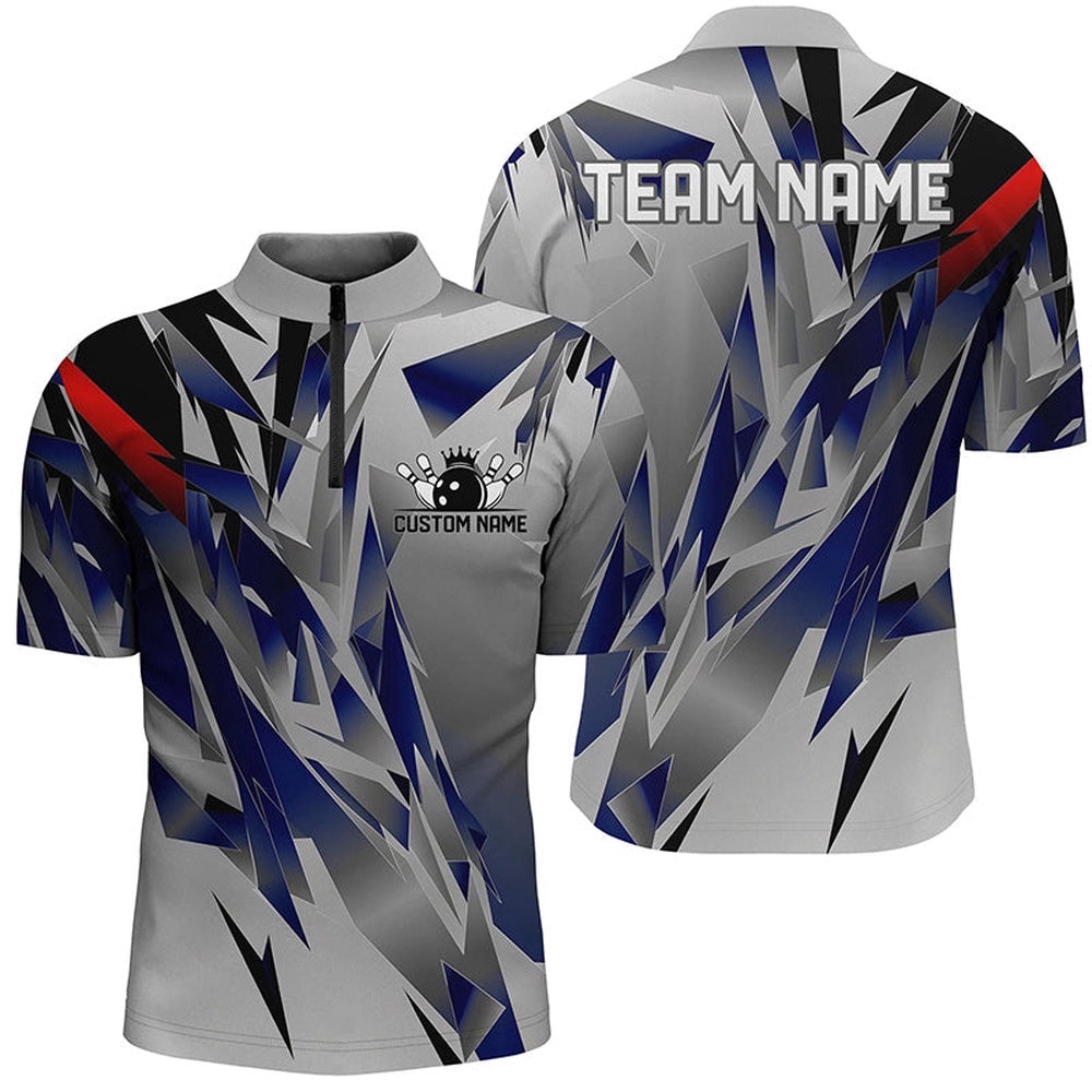 Blue And Gray Name Unisex Bowling Team Shirts, Bowling Tournament Jersey For Bowlers Gift, Custom Bowling Team Jersey Shirt
