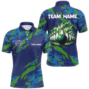 Blue And Green Camo Bowling Polo Shirt…