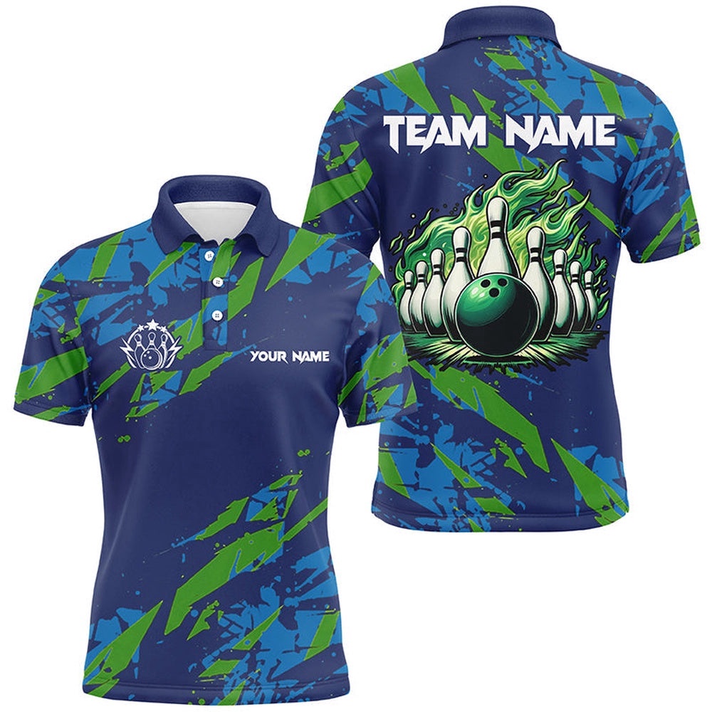 Blue And Green Camo Bowling Polo Shirt For Men Custom Flame Bowling Ball Pins Team Bowler Polo Shirt, Personalized Bowling Team Shirt Blue And Green Camo Bowling Polo Shirt For Men Custom Flame Bowling Ball Pins Team Bowler Polo Shirt, Personalized Bowling Team Shirt