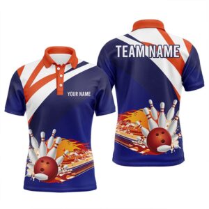 Blue And Orange Men’s Bowling Polo Shirt…