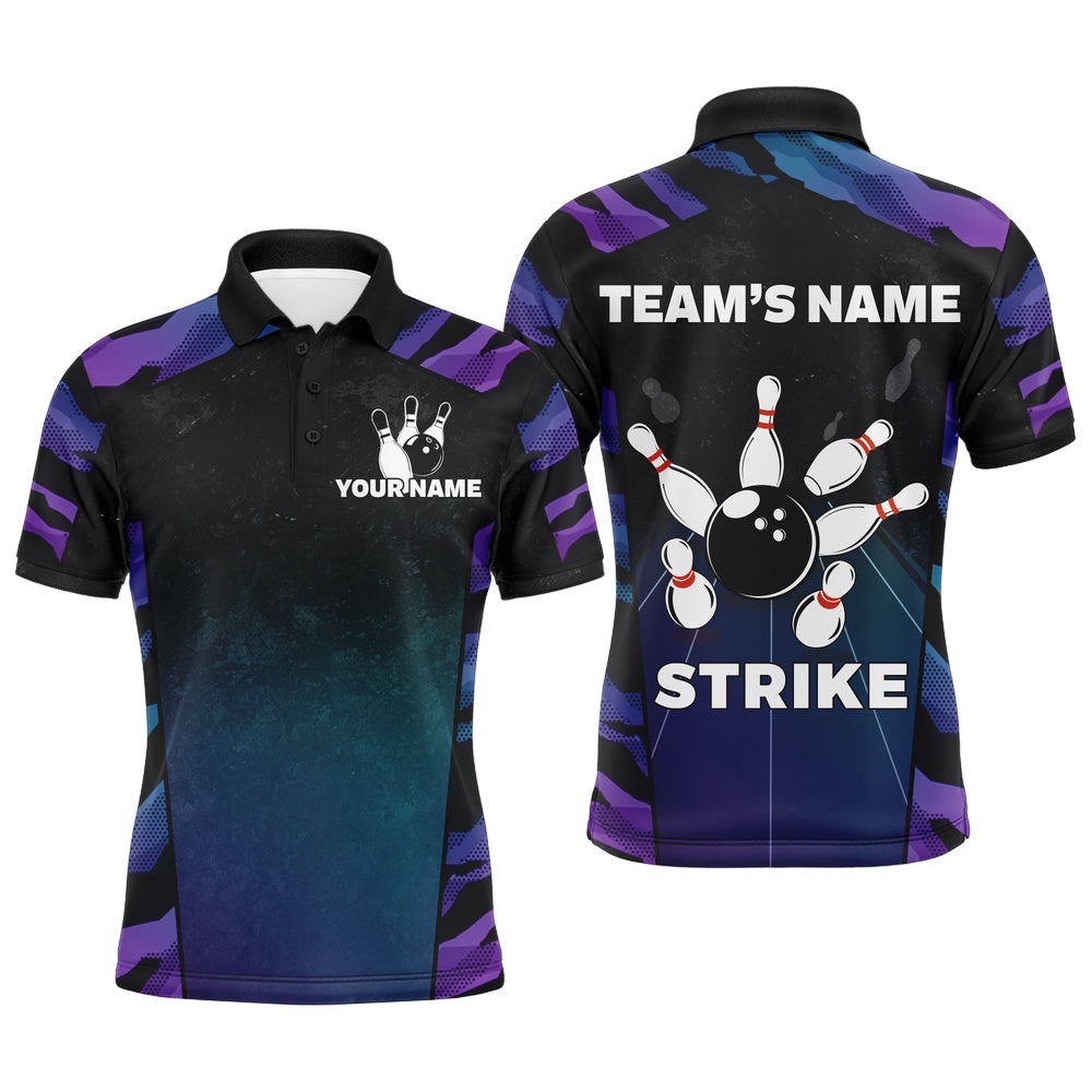 Blue And Purple Bowling Shirt Men Women Bowling Polo Shirt Team Bowling Polo Shirts, Personalized Bowling Team Shirt Blue And Purple Bowling Shirt Men Women Bowling Polo Shirt Team Bowling Polo Shirts, Personalized Bowling Team Shirt