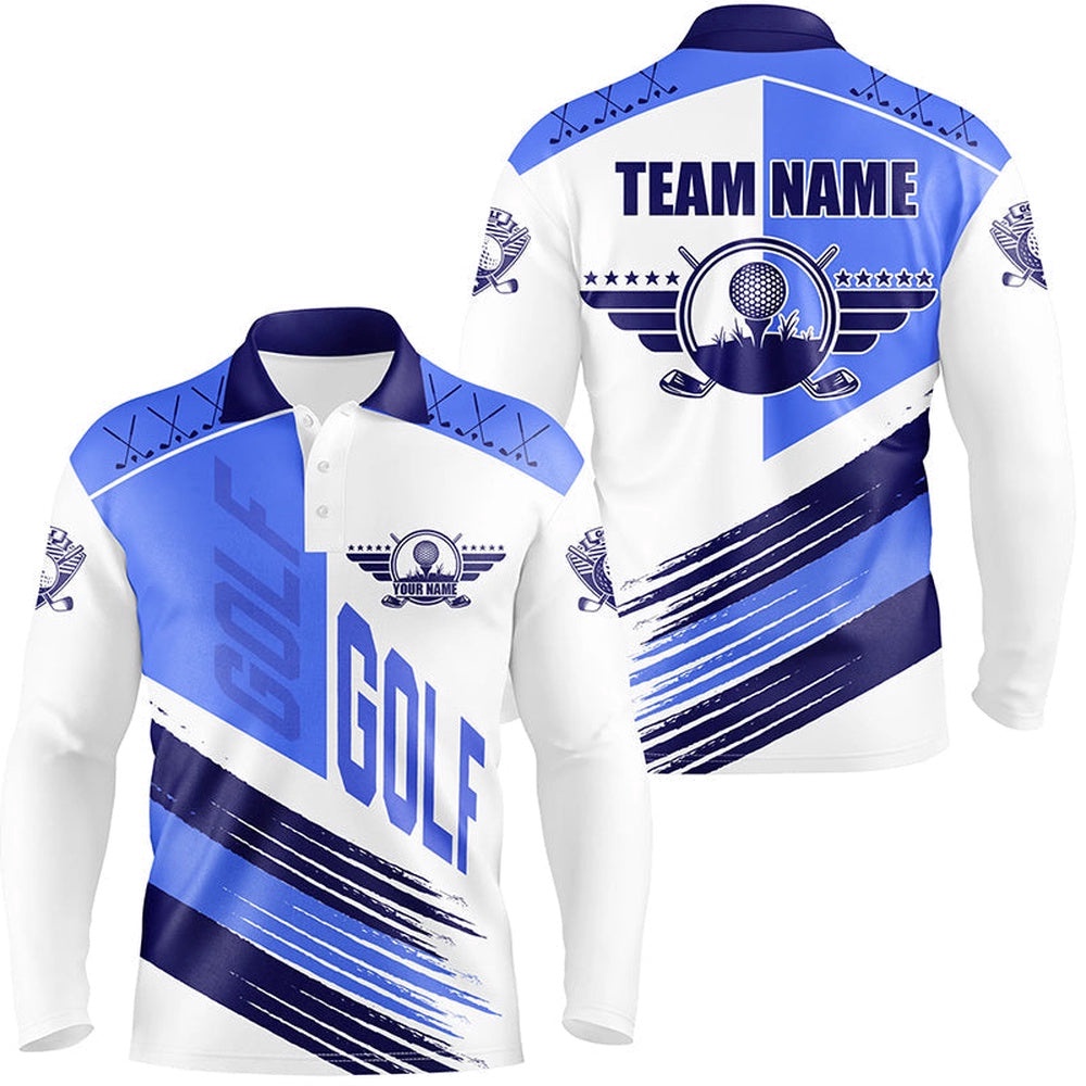 Blue And White Golf Clubs Men’s Golf Polo Shirts Custom Team Golf Shirts, Golf Attire For Men, Golf Polo Shirt, Golf Shirts Blue And White Golf Clubs Men’s Golf Polo Shirts Custom Team Golf Shirts, Golf Attire For Men, Golf Polo Shirt, Golf Shirts