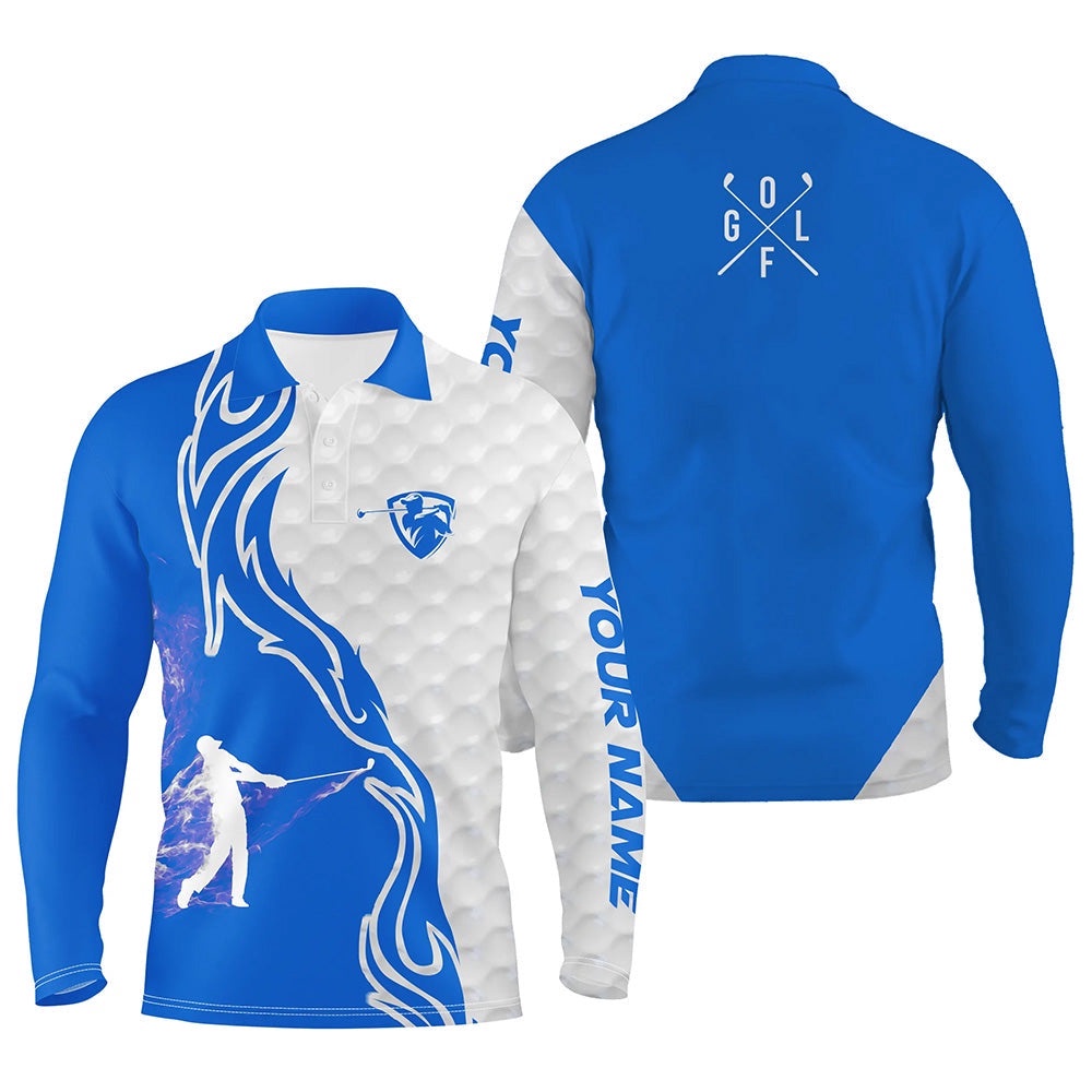 Blue And White Golf Player Long Sleeve Golf Polo Shirts For Men’s Custom Name Golf Gift For Golf Dad, Golf Polo Shirt, Golf Shirts Blue And White Golf Player Long Sleeve Golf Polo Shirts For Men’s Custom Name Golf Gift For Golf Dad, Golf Polo Shirt, Golf Shirts